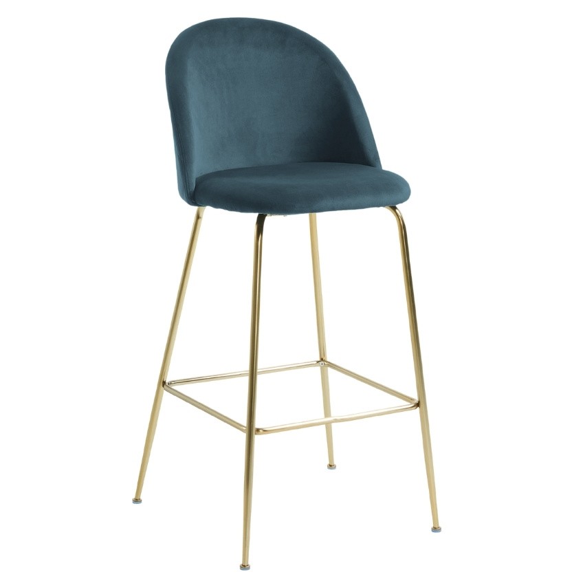 Tyrkysová sametová barová židle Kave Home Ivonne 76 cm