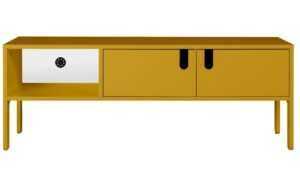 Matně hořčicově žlutý lakovaný TV stolek Tenzo Uno 137 x 40 cm