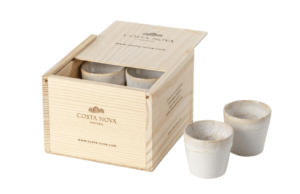 Dřevěný box s 8 bílými šálky na espresso COSTA NOVA GRESPRESSO 0