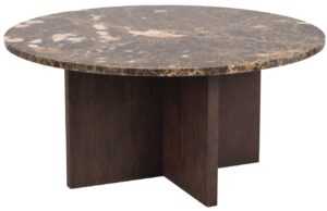 Hnědý mramorový konferenční stolek ROWICO BROOKSVILLE 90 cm s hnědou podnoží