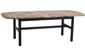 Hnědý mramorový konferenční stolek ROWICO HAMMOND 135 x 62 cm s černou podnoží
