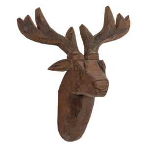 Hoorns Hnědá dřevěná nástěnná hlava jelena John 36 x 34 x 17 cm